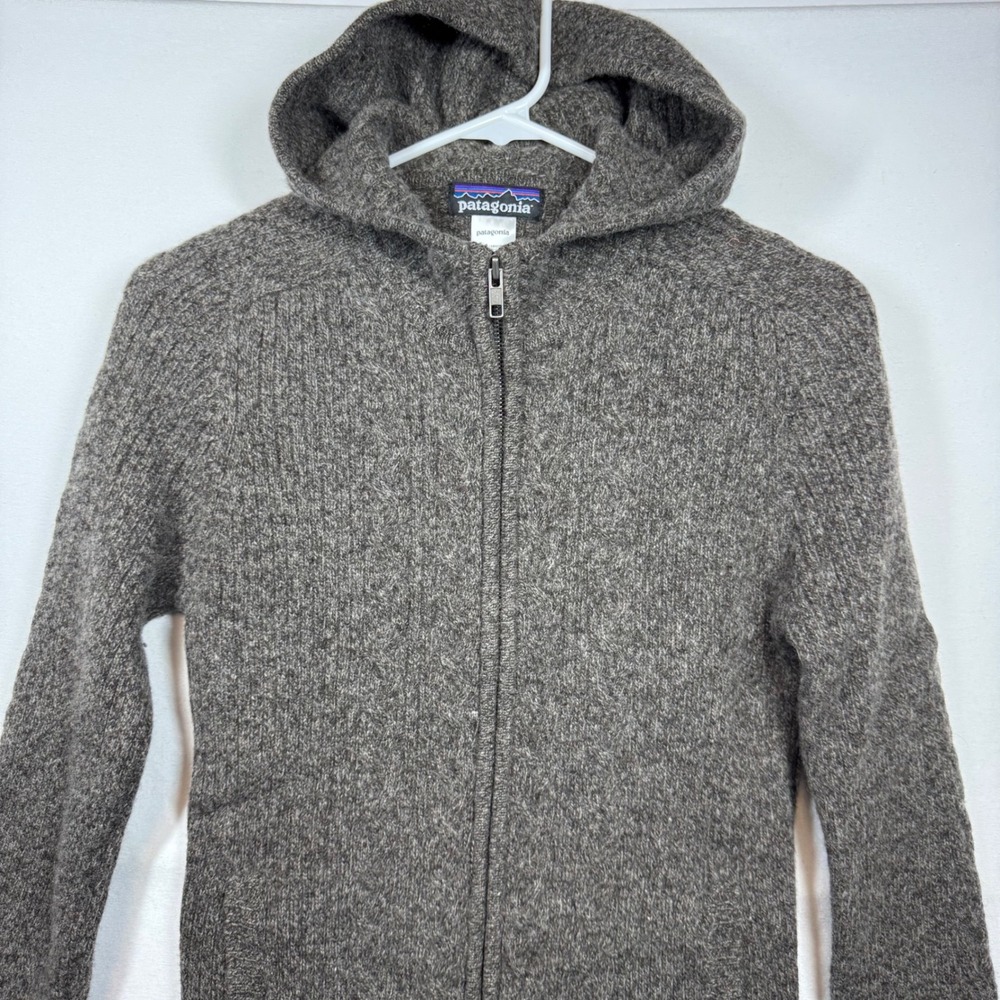 Patagonia Womens Lambswool Full Zip Hooded Sweater Brown Heather 50680F8 Small